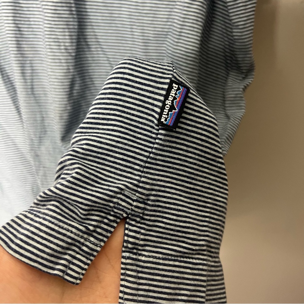 Patagonia Mens Organic Cotton Navy Blue Striped Short Sleeve Polo Shirt XL 606 - Picture 5 of 6